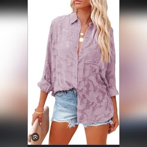 Pretty Garden Women's Lined Long Sleeve Chiffon Blouse Size XXL